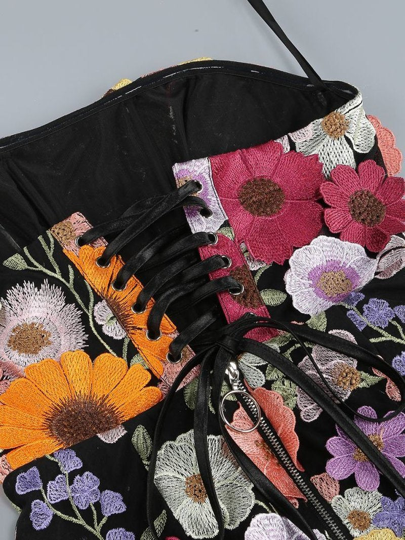 Strapless Floral Embroidered Mini Dress H6396