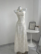 Strapless Floral Embroidered Satin Gown H6293