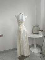 Strapless Floral Embroidered Satin Gown H6293