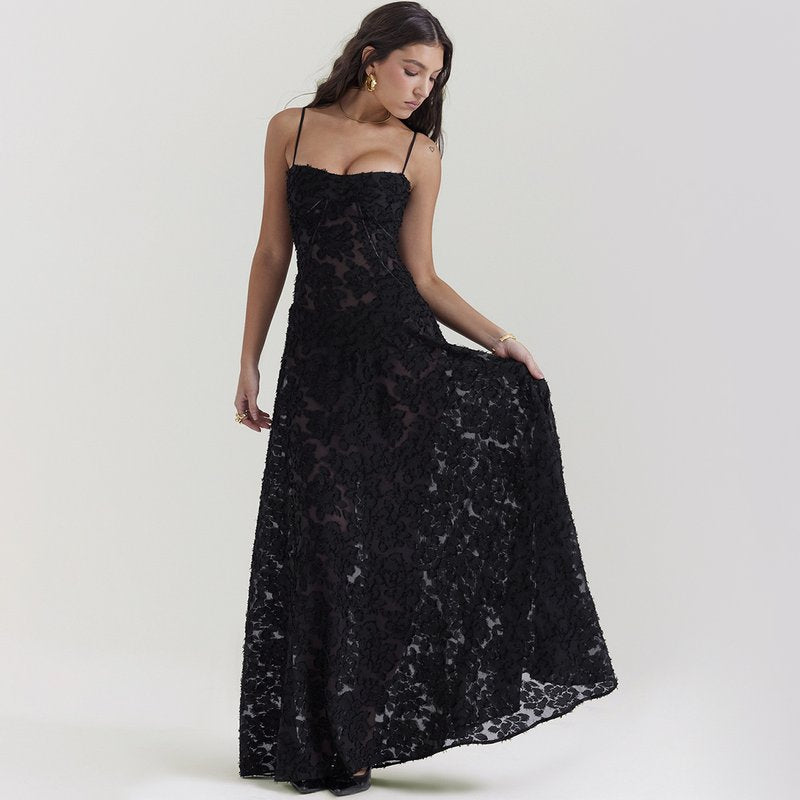 Strapless Floral Embroidered Satin Gown H6293