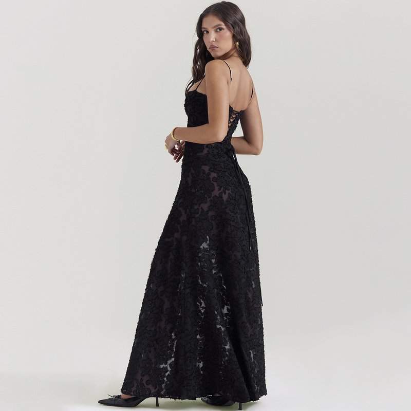 Strapless Floral Embroidered Satin Gown H6293
