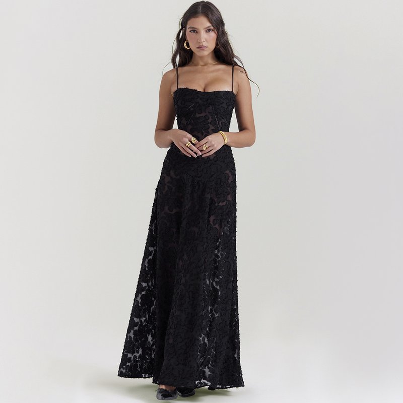 Strapless Floral Embroidered Satin Gown H6293