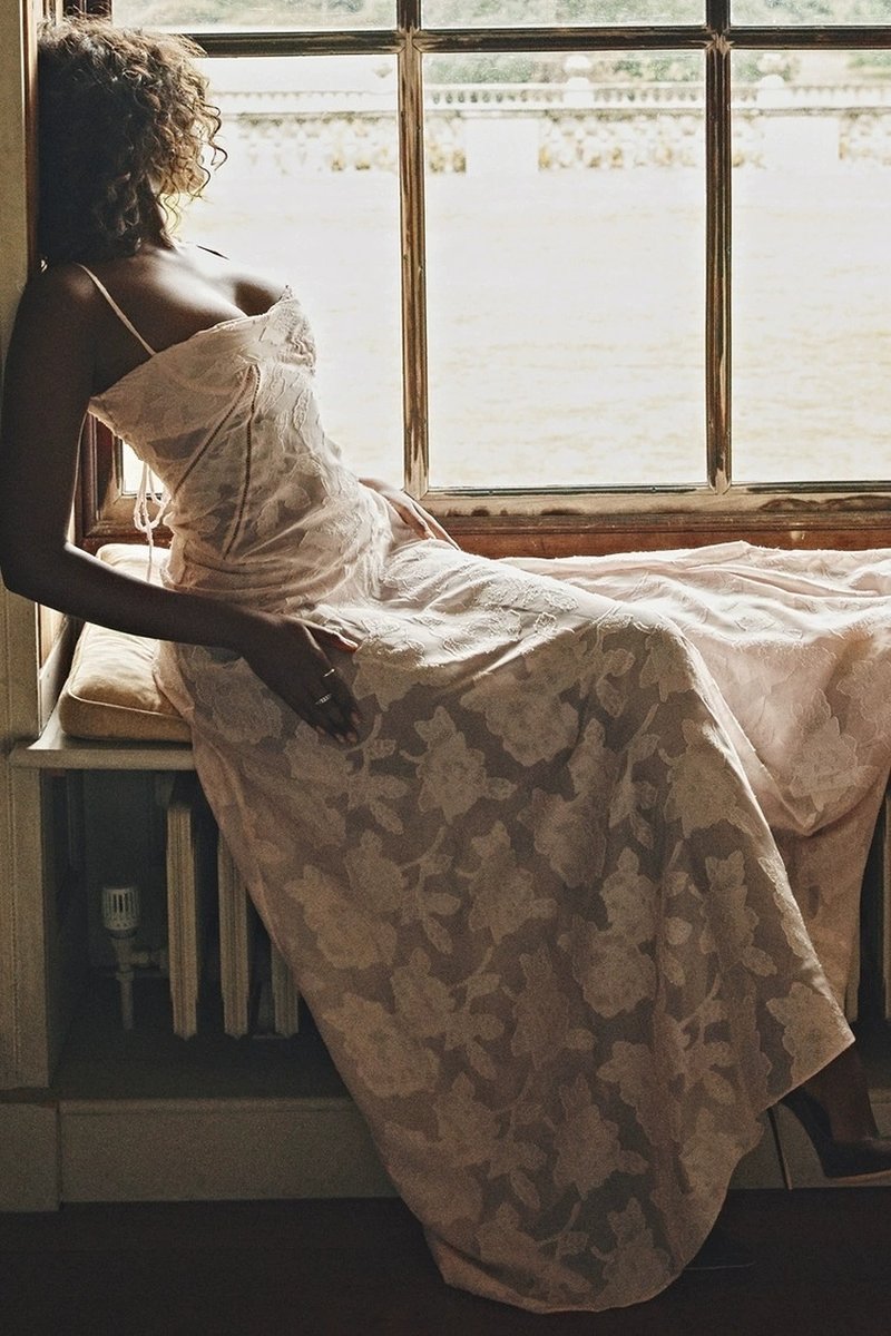 Strapless Floral Embroidered Satin Gown H6293
