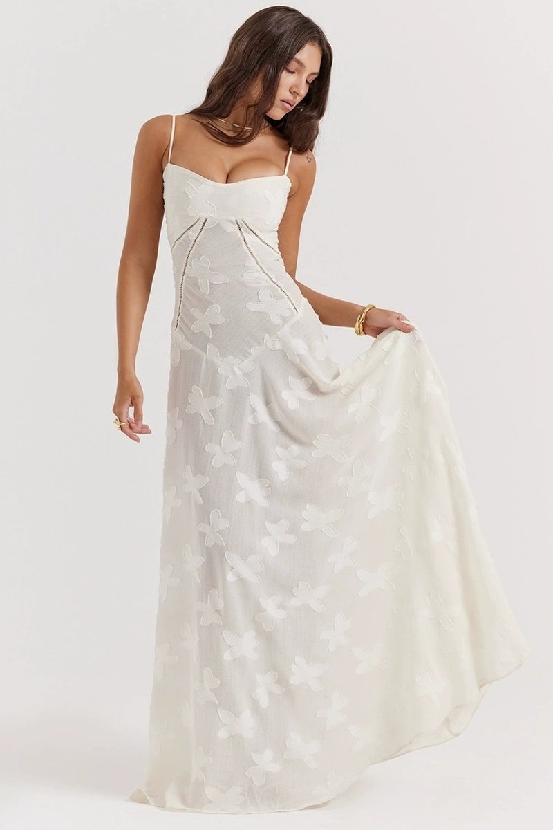 Strapless Floral Embroidered Satin Gown H6293