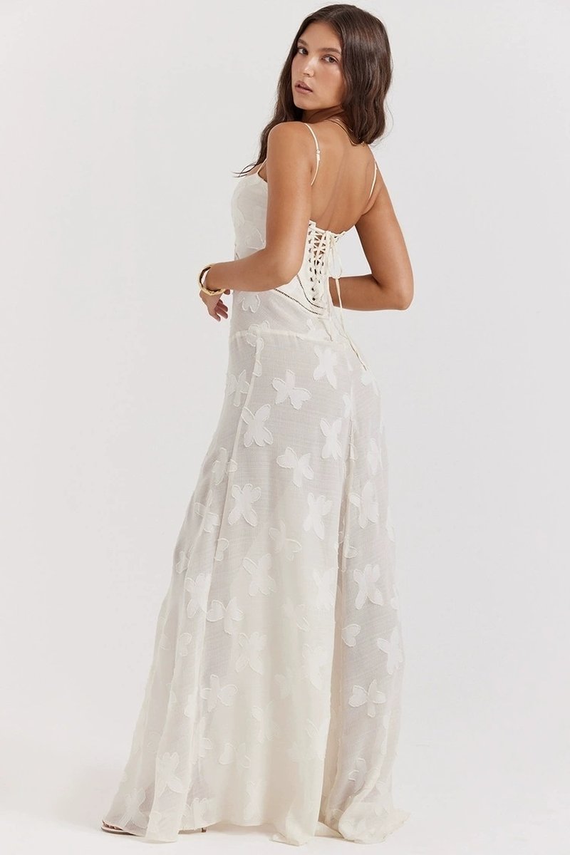 Strapless Floral Embroidered Satin Gown H6293