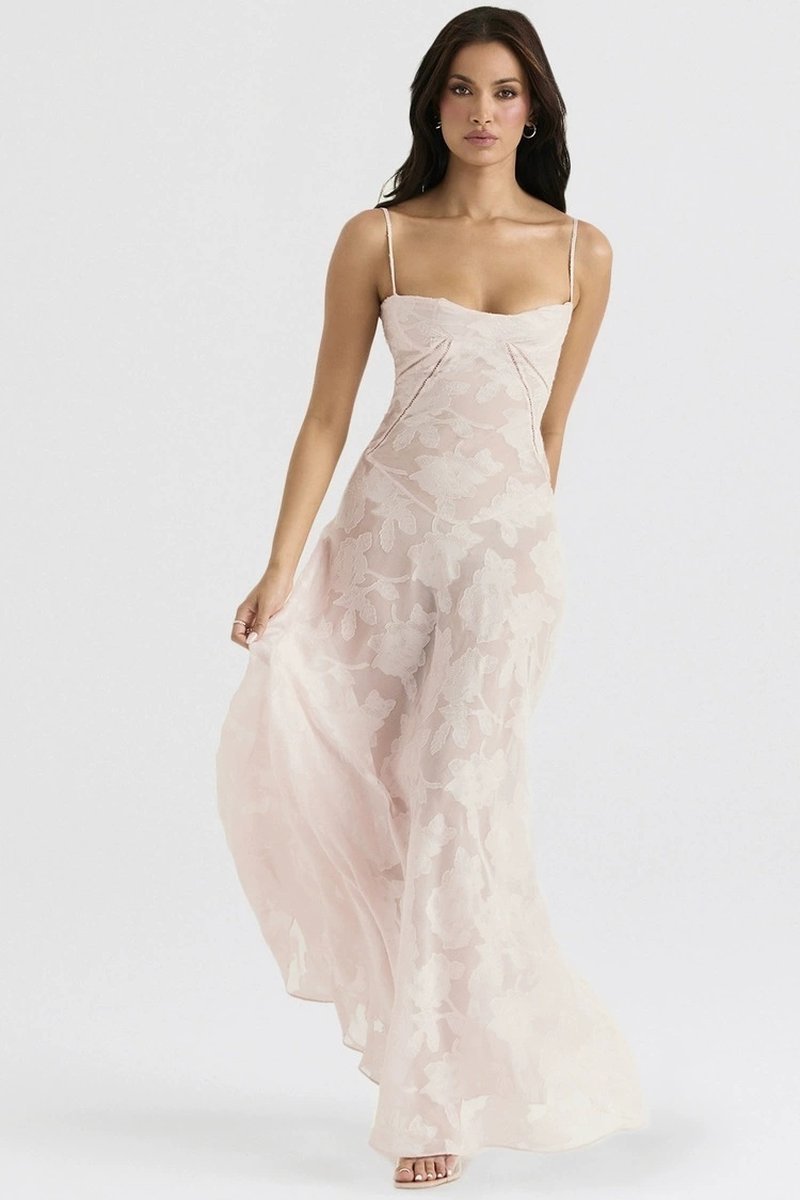 Strapless Floral Embroidered Satin Gown H6293