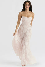 Strapless Floral Embroidered Satin Gown H6293