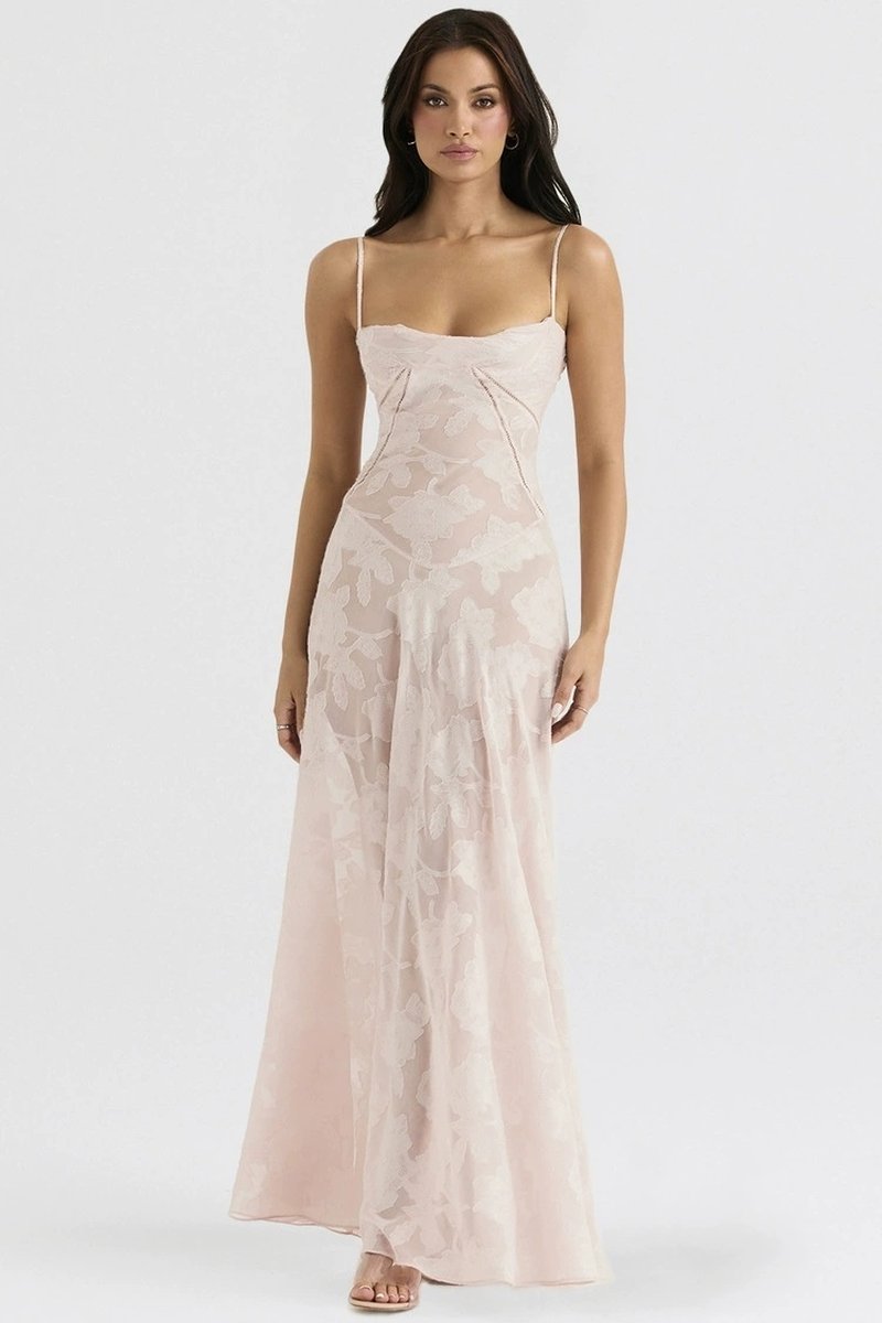 Strapless Floral Embroidered Satin Gown H6293