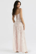 Strapless Floral Embroidered Satin Gown H6293
