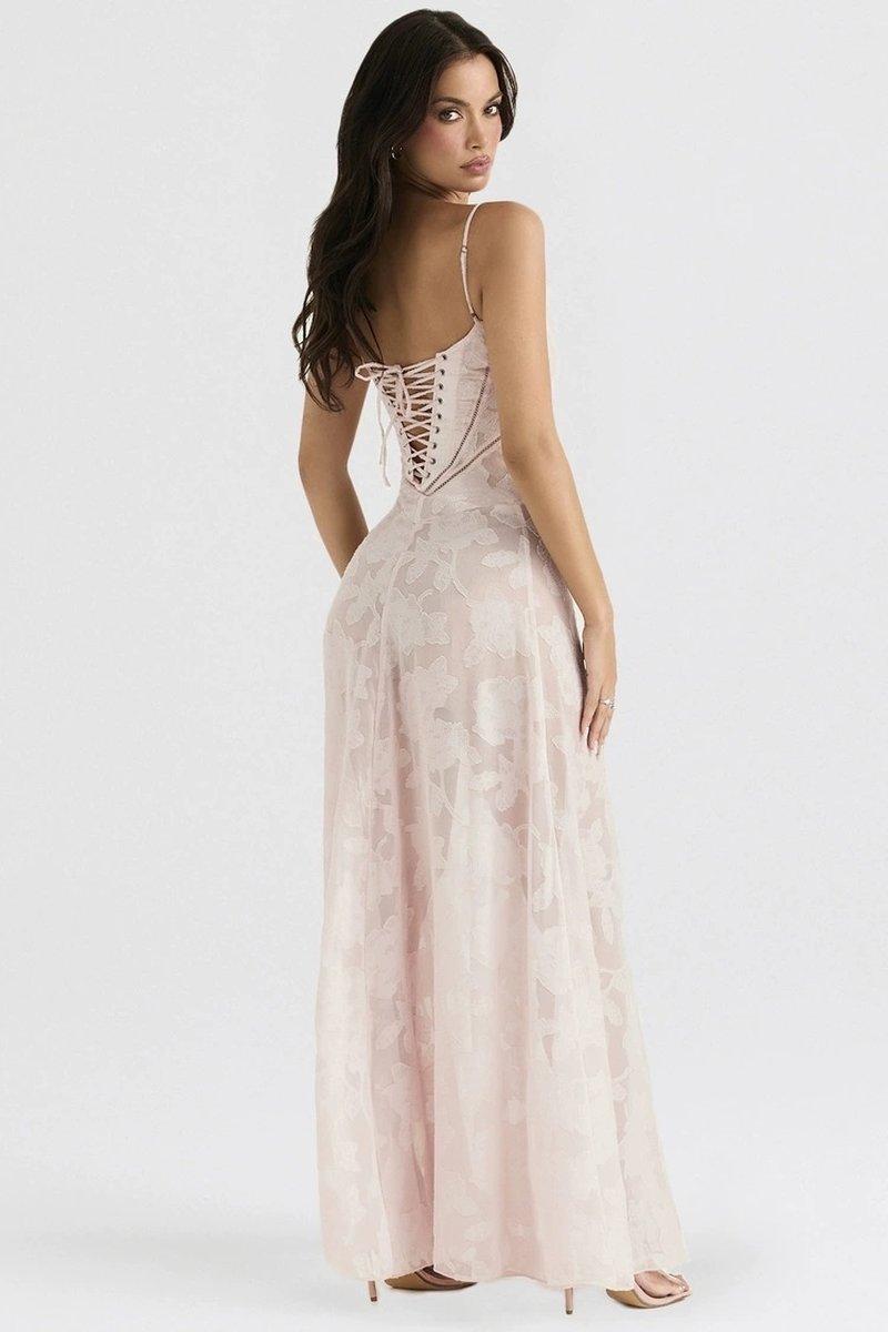 Strapless Floral Embroidered Satin Gown H6293
