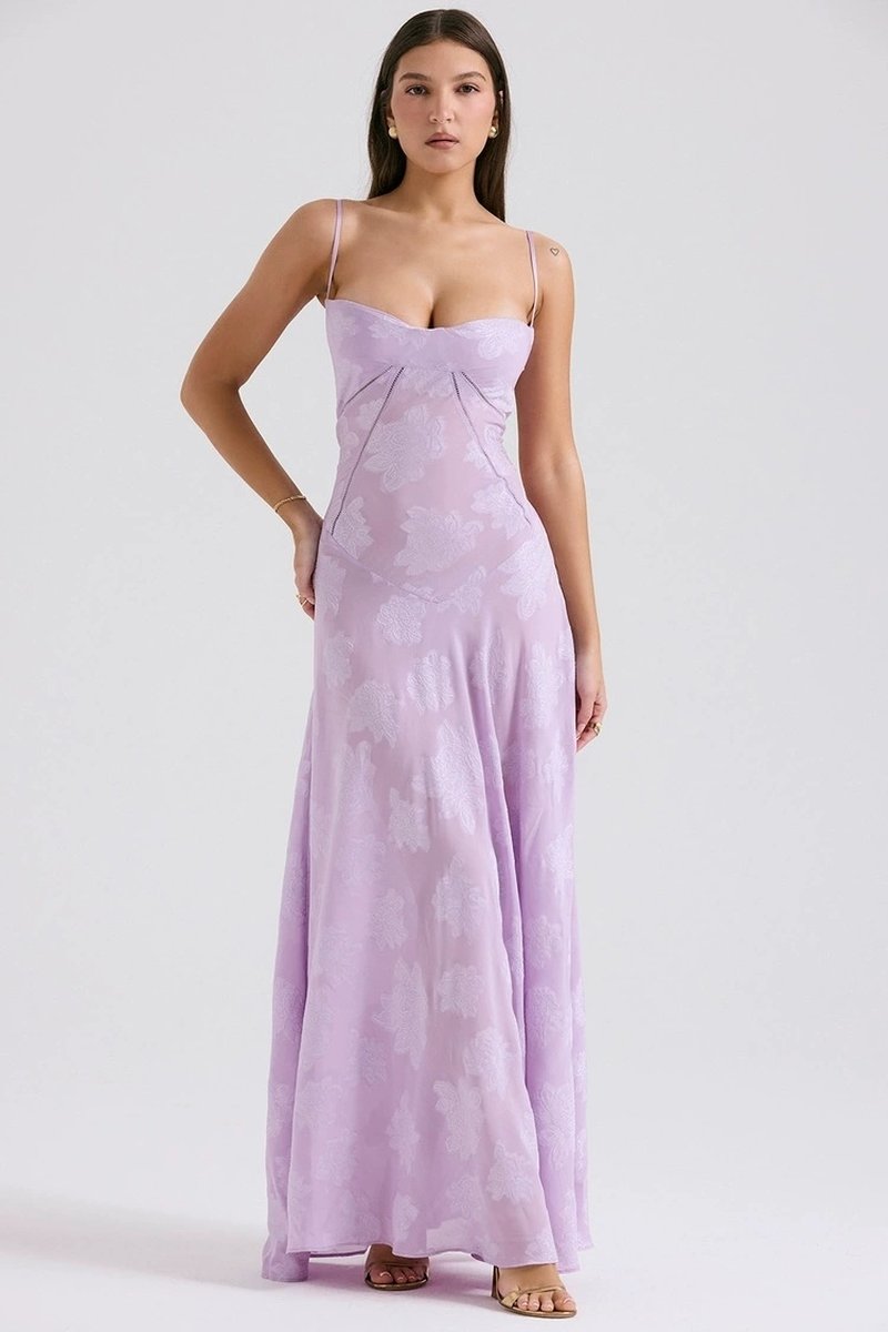 Strapless Floral Embroidered Satin Gown H6293