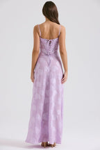 Strapless Floral Embroidered Satin Gown H6293