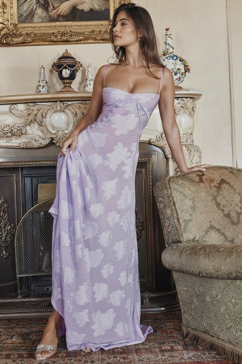 Strapless Floral Embroidered Satin Gown H6293