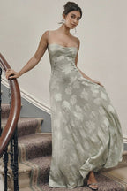 Strapless Floral Embroidered Satin Gown H6293