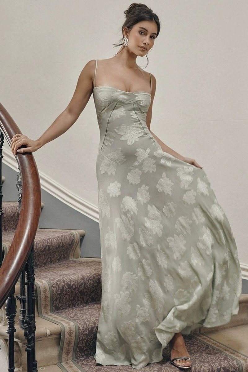 Strapless Floral Embroidered Satin Gown H6293