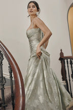 Strapless Floral Embroidered Satin Gown H6293
