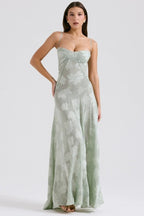 Strapless Floral Embroidered Satin Gown H6293