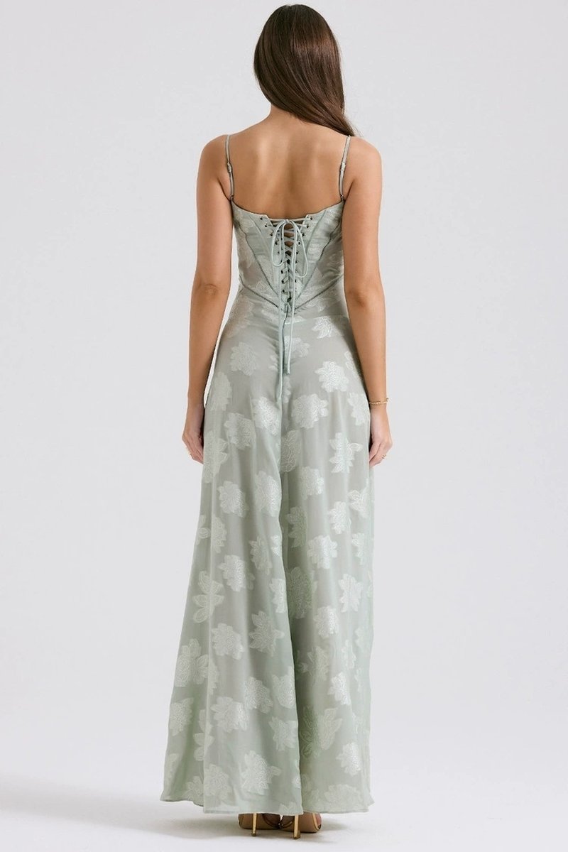 Strapless Floral Embroidered Satin Gown H6293