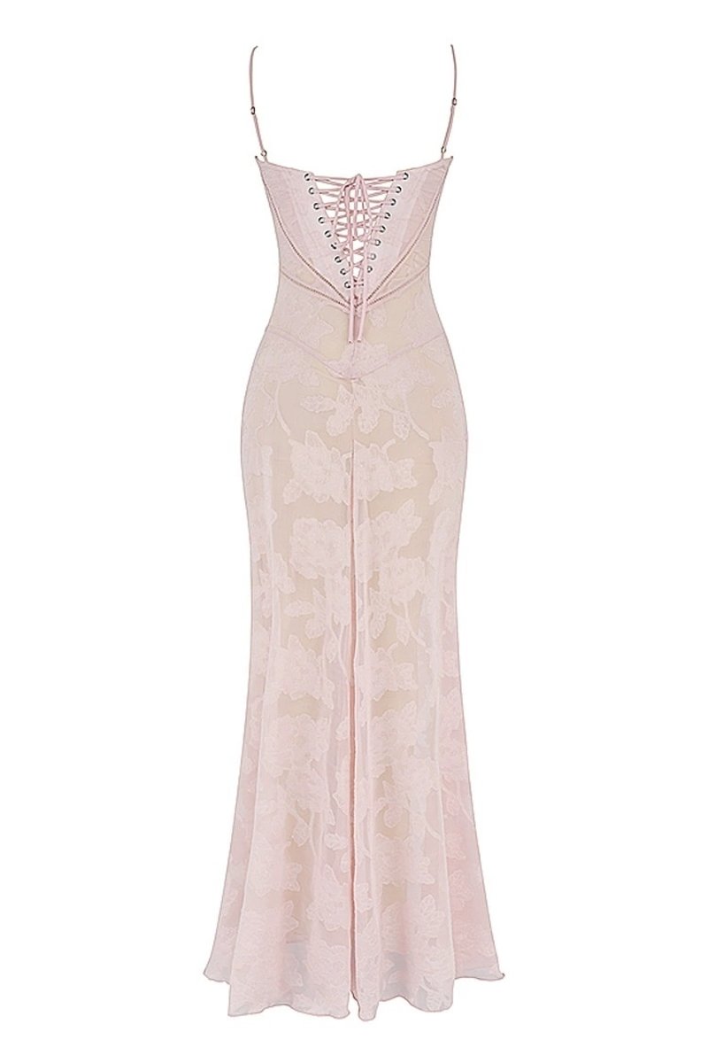 Strapless Floral Embroidered Satin Gown H6293