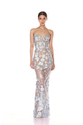 Strapless Floral Embroidered Sheer Gown H6621