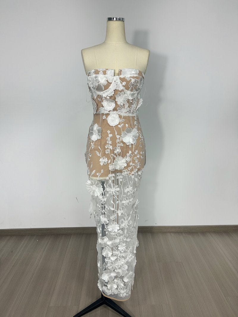 Strapless Floral Embroidered Sheer Gown H6621