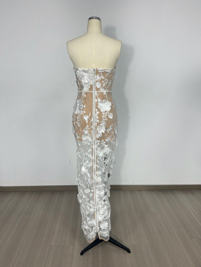 Strapless Floral Embroidered Sheer Gown H6621