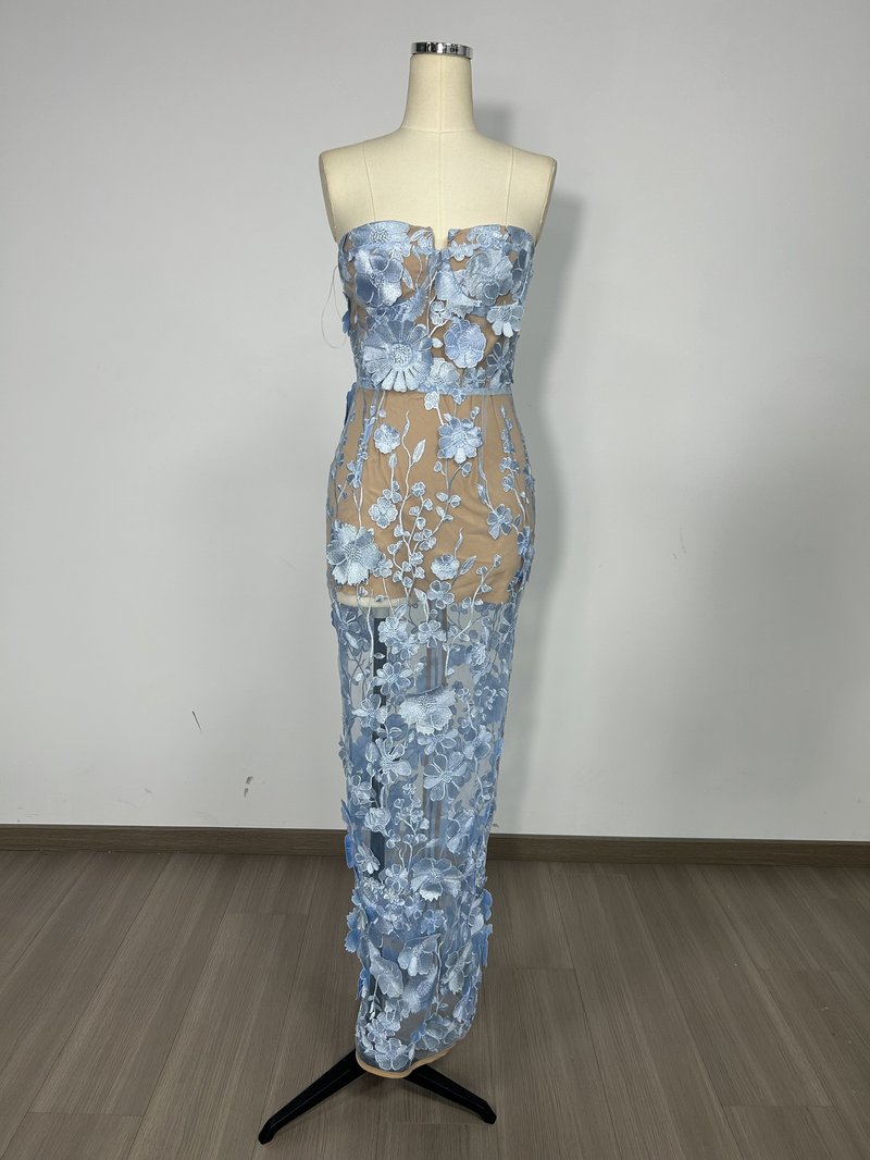 Strapless Floral Embroidered Sheer Gown H6621