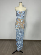 Strapless Floral Embroidered Sheer Gown H6621