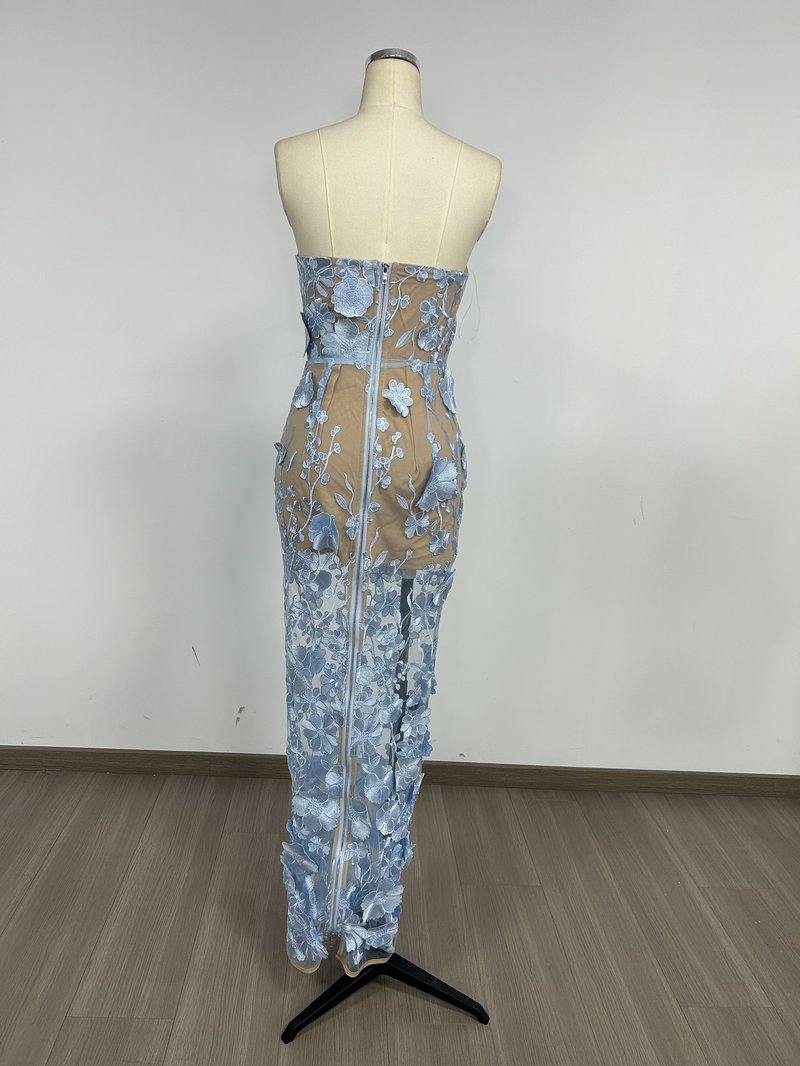 Strapless Floral Embroidered Sheer Gown H6621