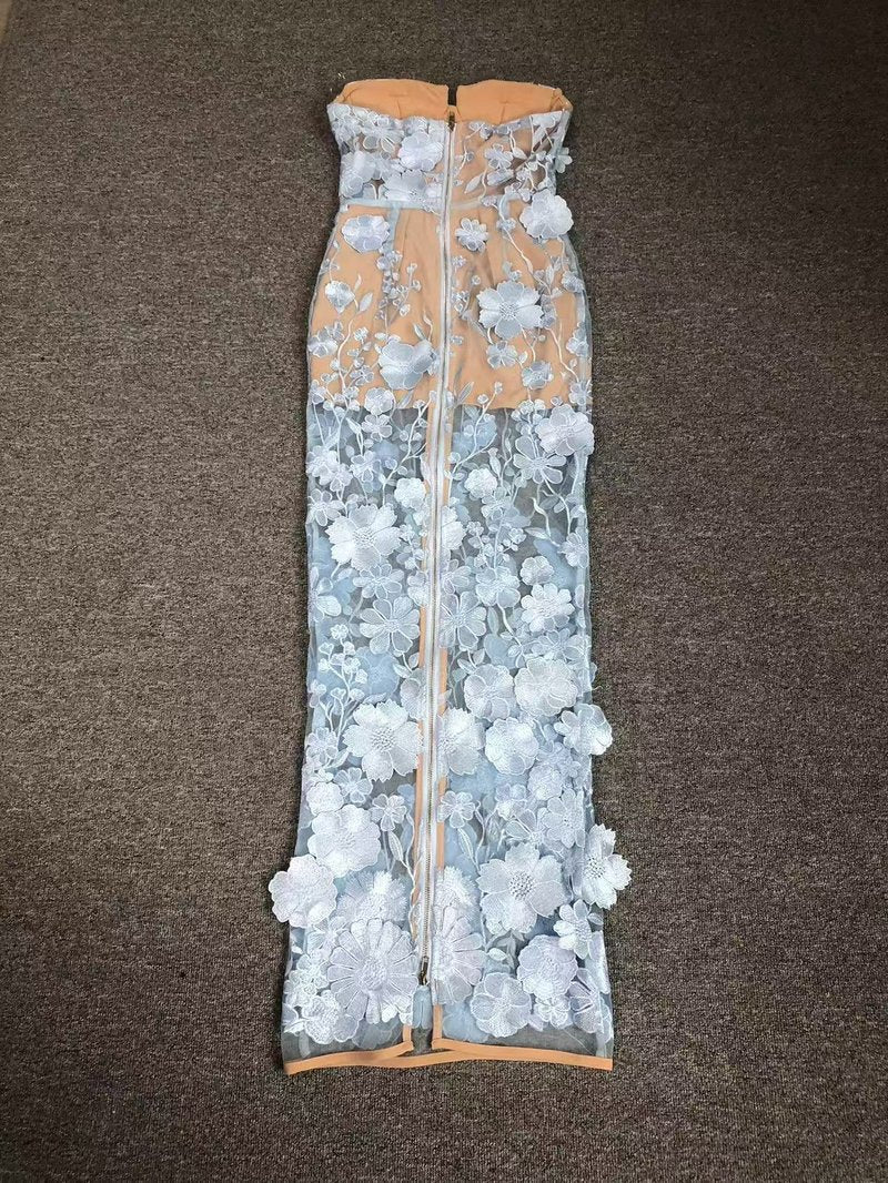 Strapless Floral Embroidered Sheer Gown H6621
