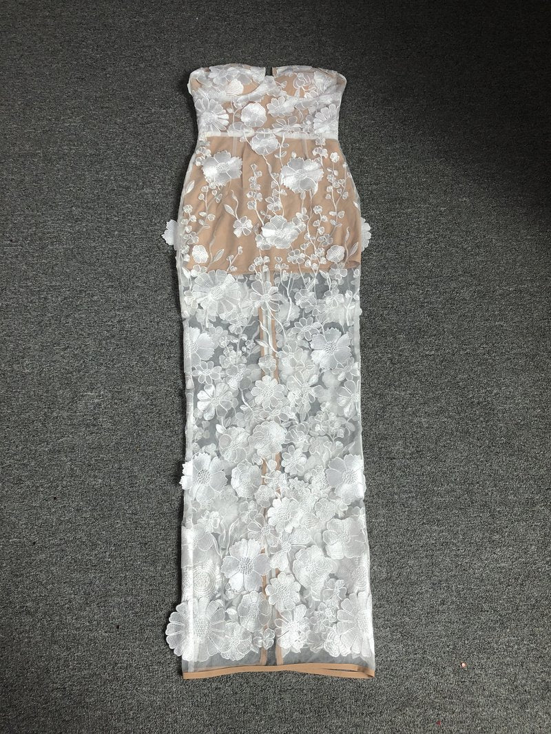 Strapless Floral Embroidered Sheer Gown H6621