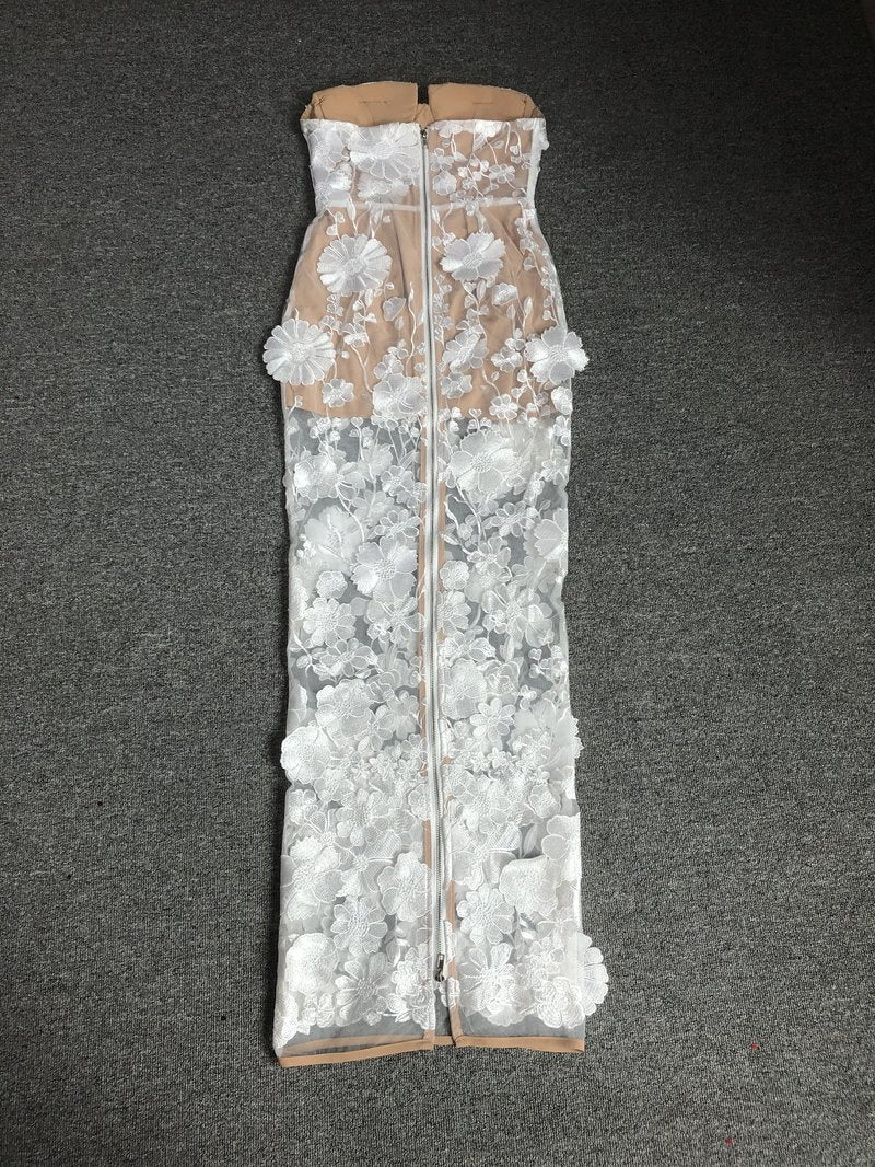 Strapless Floral Embroidered Sheer Gown H6621