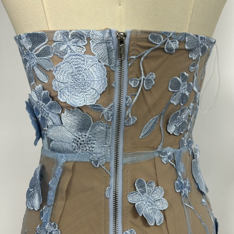 Strapless Floral Embroidered Sheer Gown H6621
