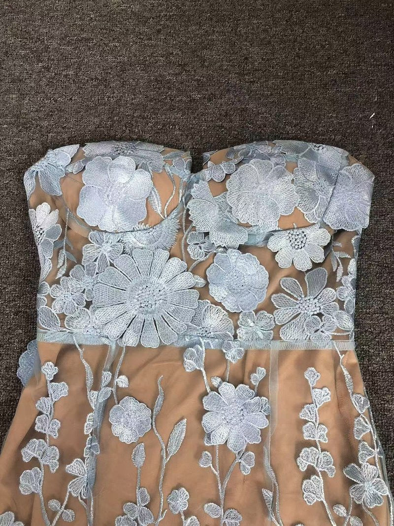Strapless Floral Embroidered Sheer Gown H6621