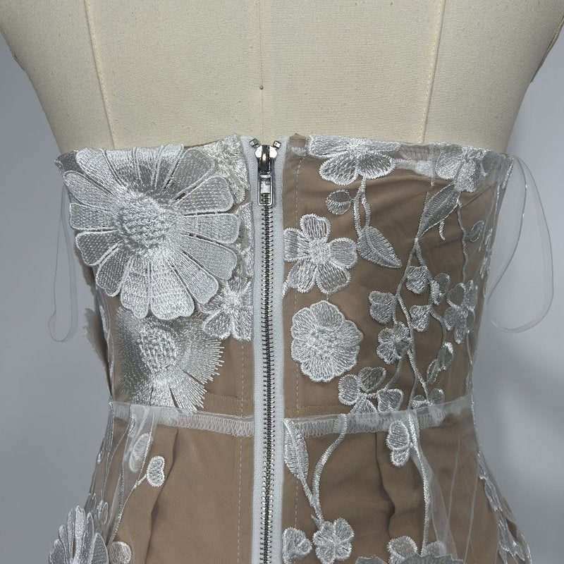 Strapless Floral Embroidered Sheer Gown H6621