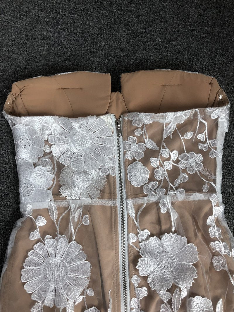 Strapless Floral Embroidered Sheer Gown H6621