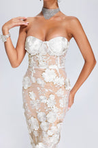 Strapless Floral Lace Midi Dress H6398