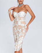 Strapless Floral Lace Midi Dress H6398