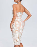 Strapless Floral Lace Midi Dress H6398