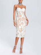 Strapless Floral Lace Midi Dress H6398
