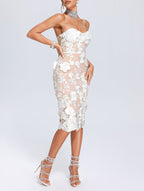 Strapless Floral Lace Midi Dress H6398