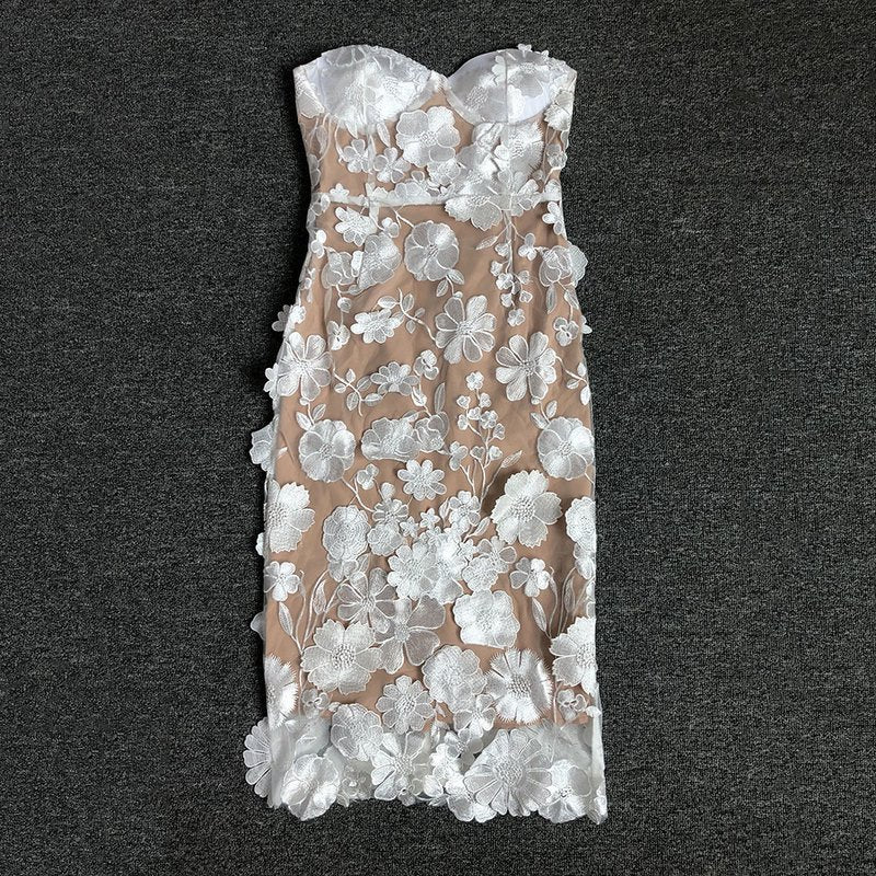 Strapless Floral Lace Midi Dress H6398