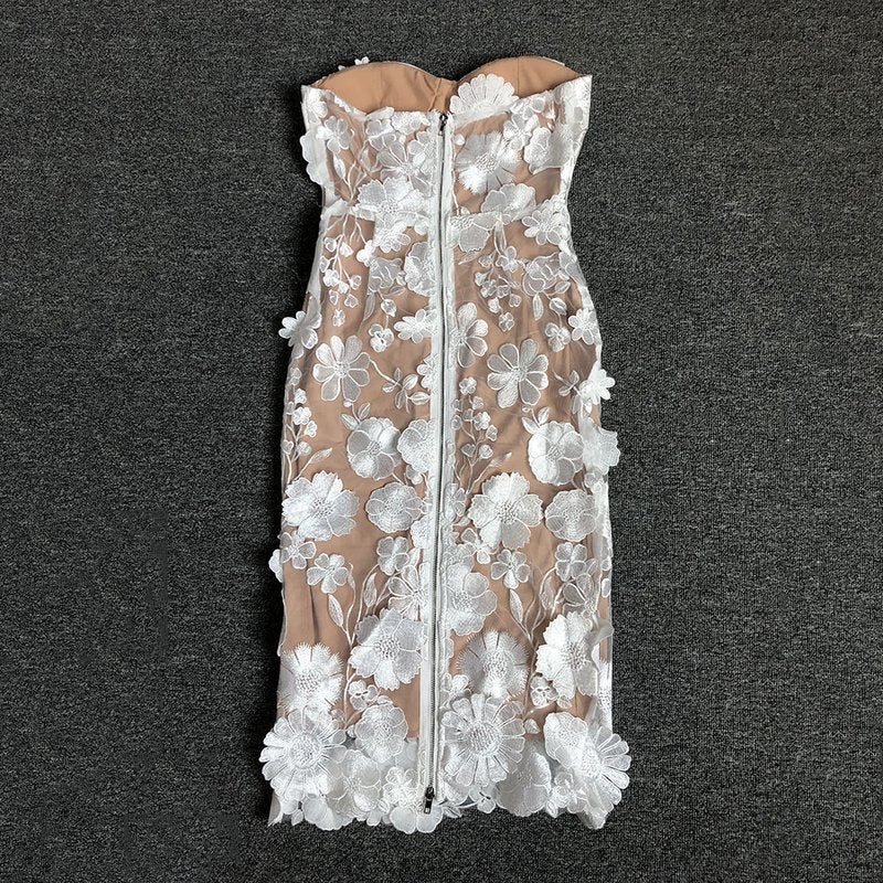 Strapless Floral Lace Midi Dress H6398