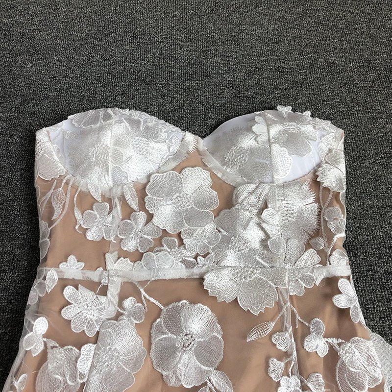 Strapless Floral Lace Midi Dress H6398