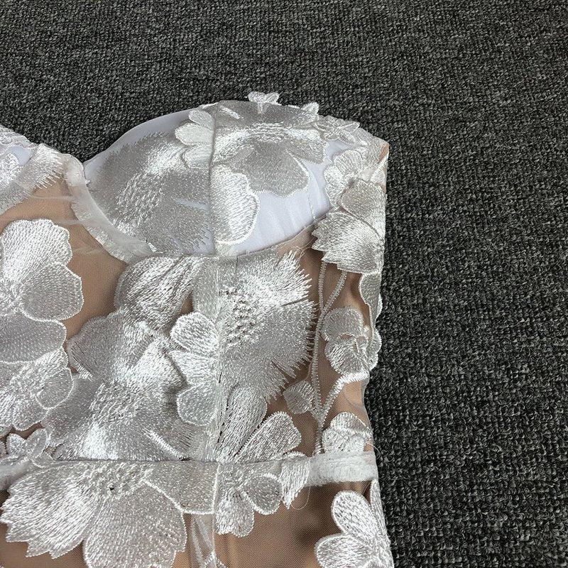 Strapless Floral Lace Midi Dress H6398