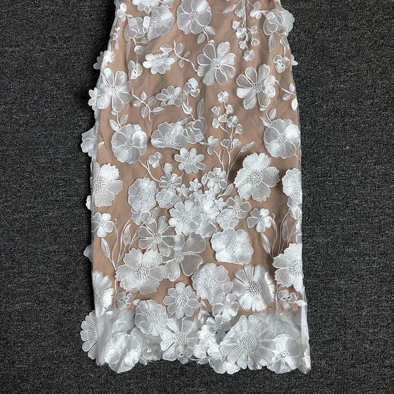 Strapless Floral Lace Midi Dress H6398