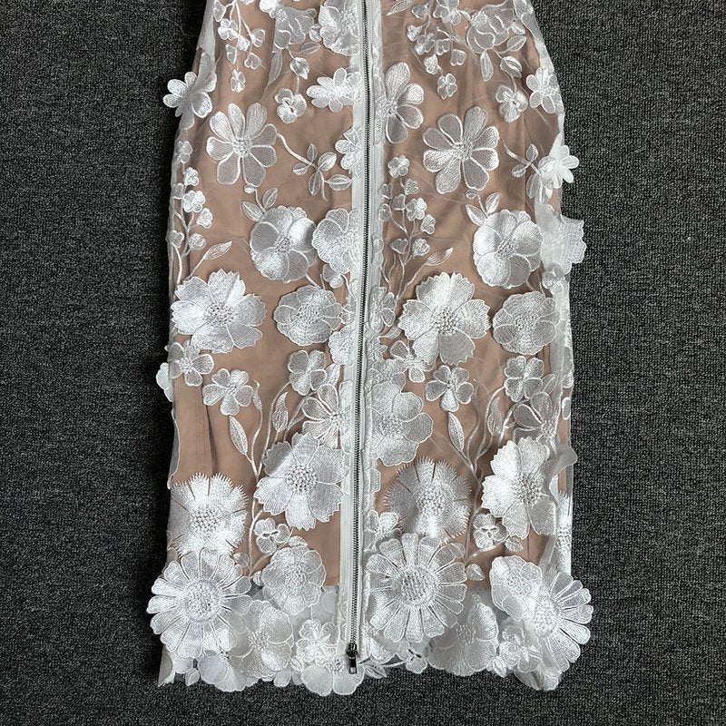 Strapless Floral Lace Midi Dress H6398