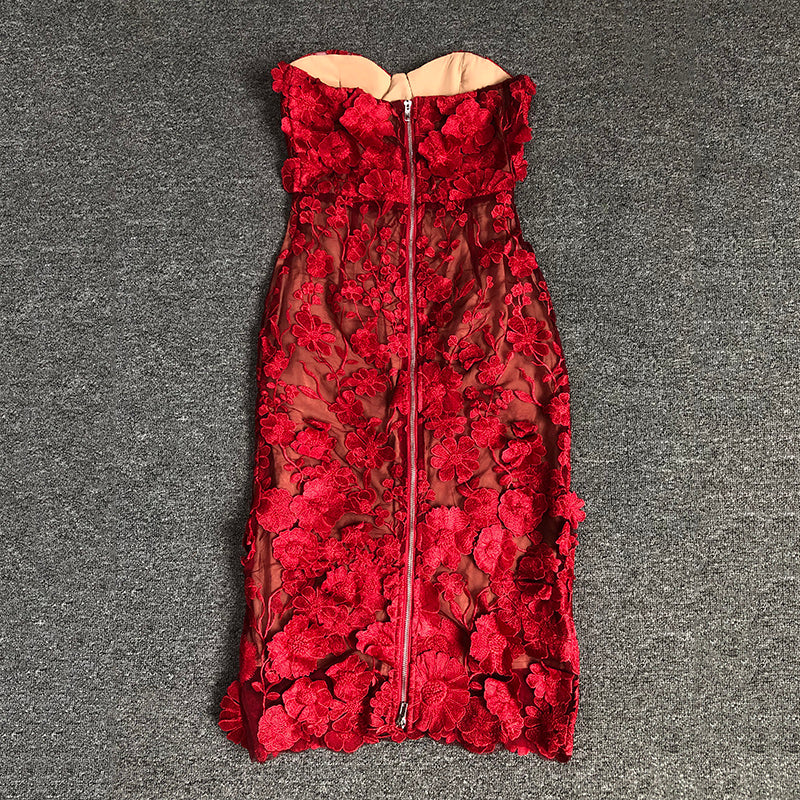 Strapless Floral Lace Midi Dress H6398