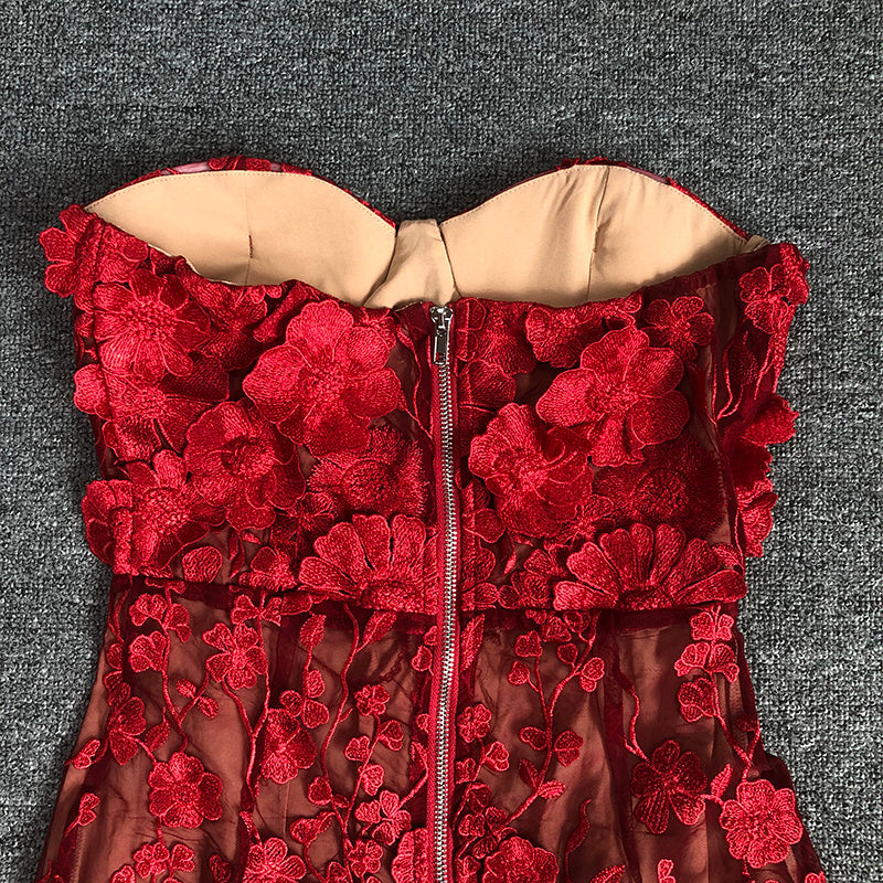Strapless Floral Lace Midi Dress H6398