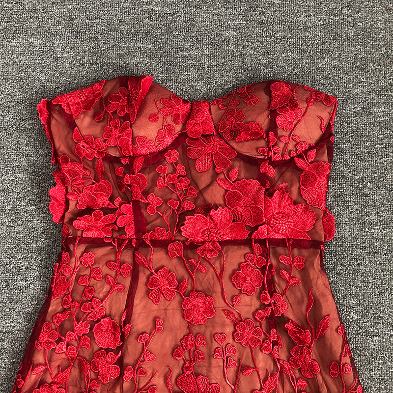 Strapless Floral Lace Midi Dress H6398